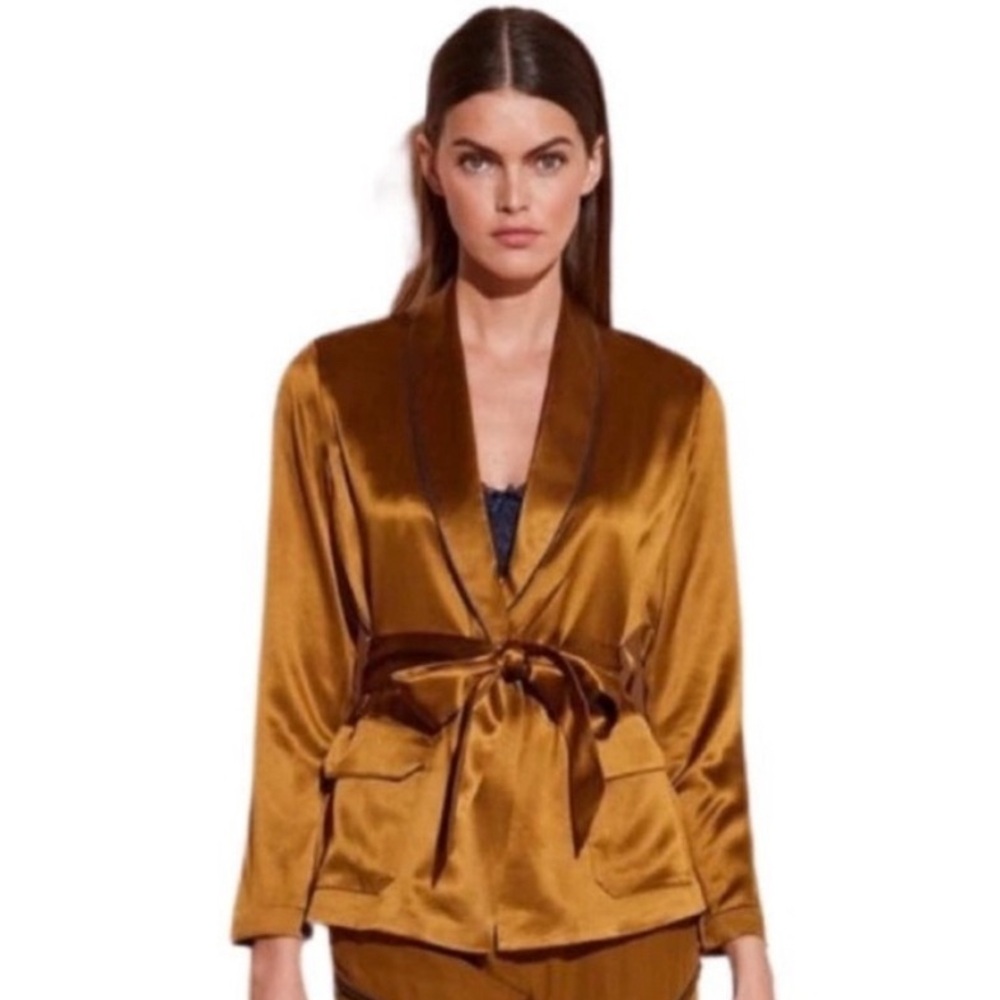 Fleur Du Mal Silk Blazer in gold digger NWT